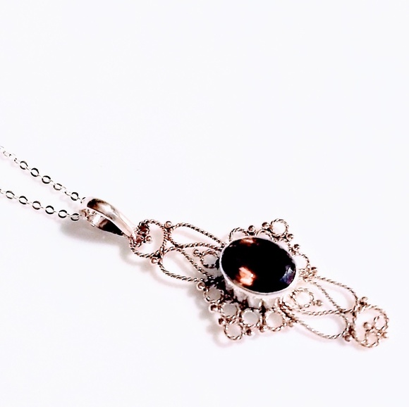 SMOKEY TOPAZ .925 STERLING SILVER NECKLACE - Picture 4 of 6